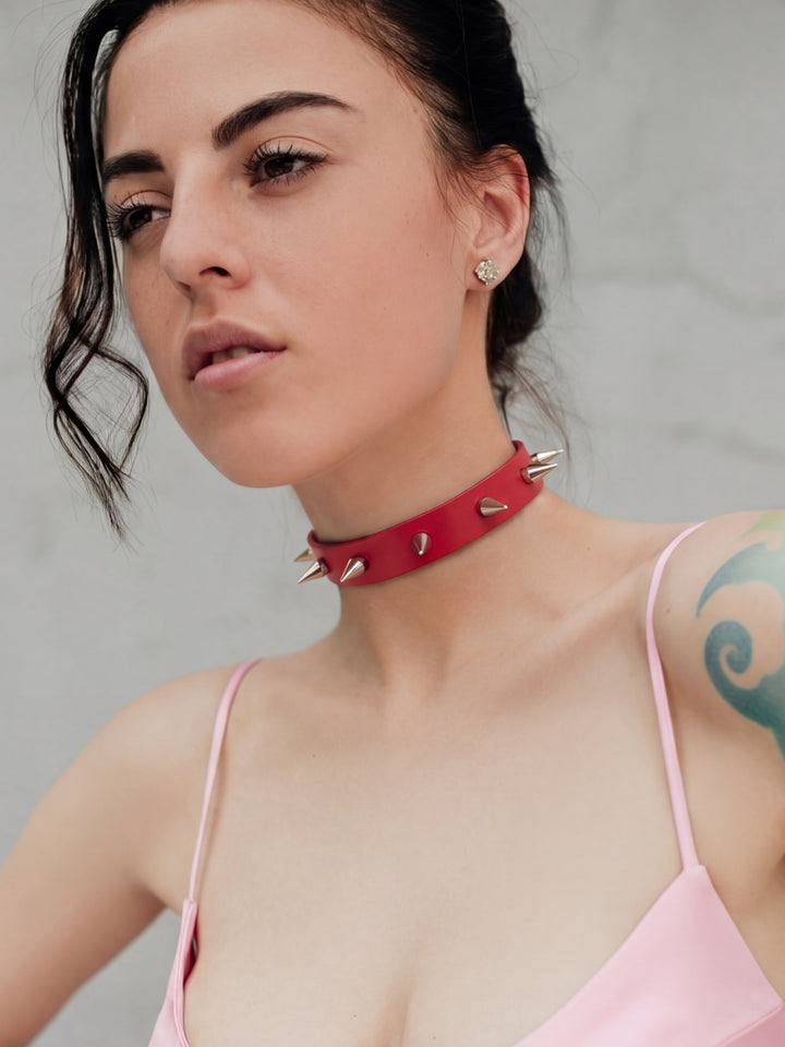 Spiked Choker Red