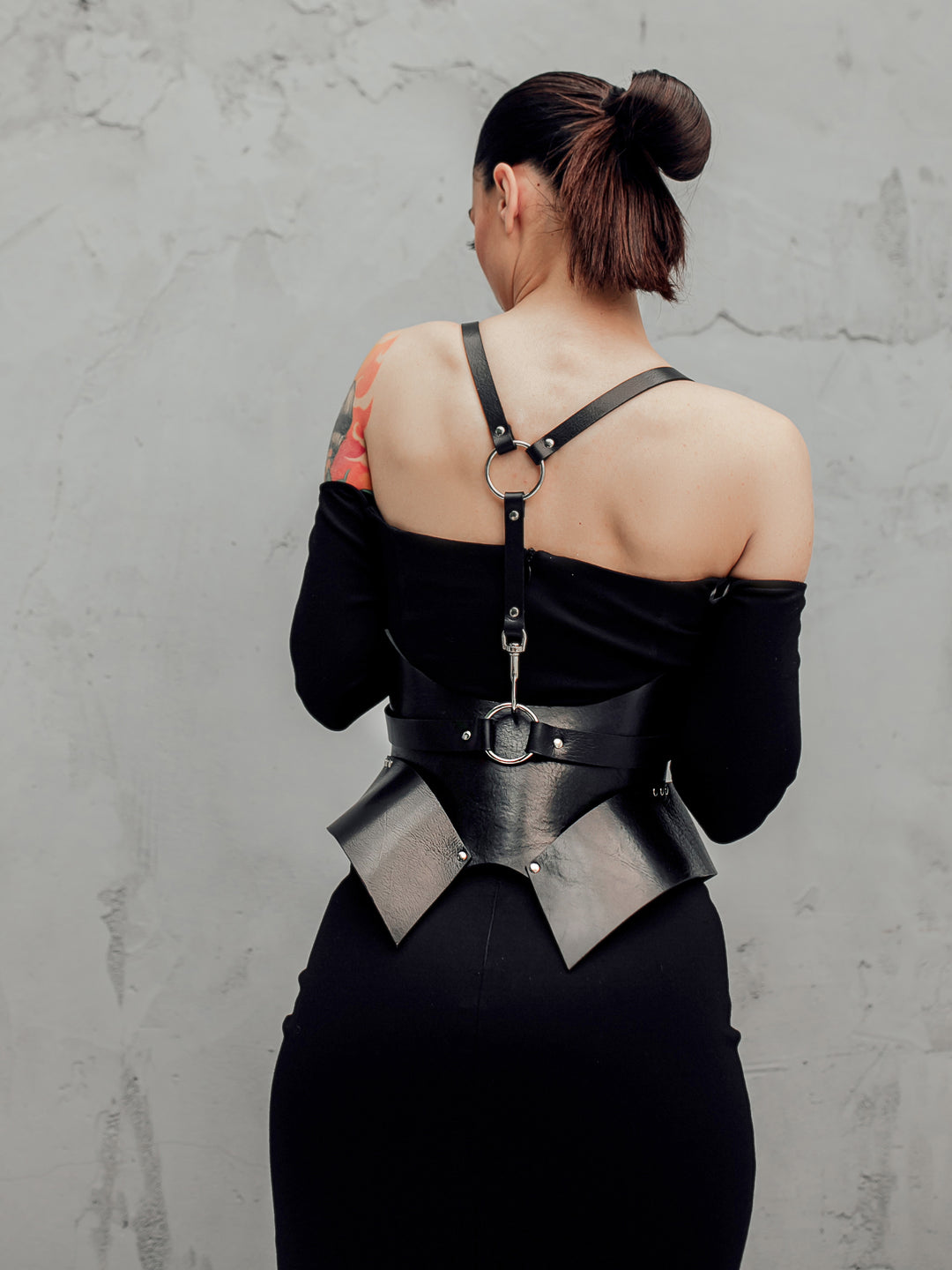 Black Openwork Leather Corset Belt